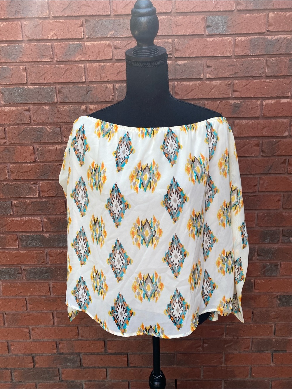 Off-Shoulder White Printed Peasant Top M